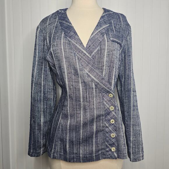 Vintage All That Jazz Women's Blue Pinstriped Crossover Blazer Size Medium y2k - Picture 10 of 10